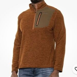Eddie Bauer Mens Cloud Layer Pro Fleece Pullover 1/4 Zip Hunter Brown